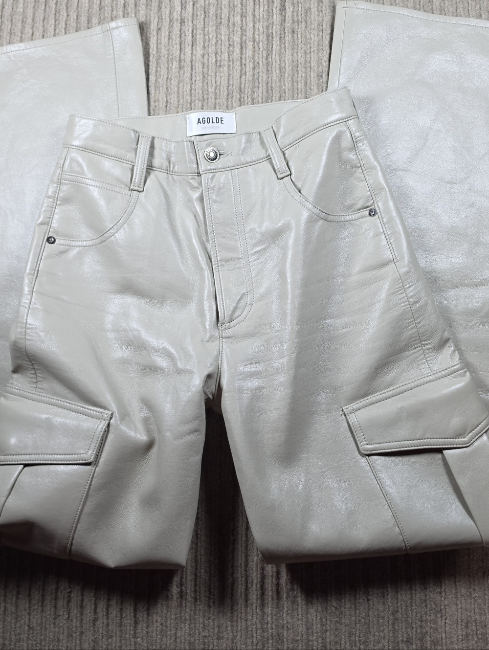 AGOLDE Women's Beige Recycled Leather Minka Cargo Lined Pants Soft 24x32 - Picture 2 of 11